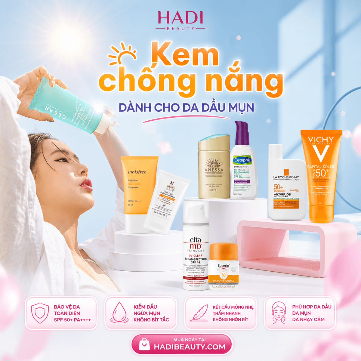 Top 14 kem chống nắng dành cho da dầu mụn kiềm dầu, trị mụn tốt nhất