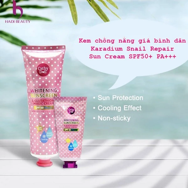 kem chống nắng tốt giá bình dân Karmart Cathy Doll L-Glutathione Magic Cream Whitening Sunscreen SPF50 PA+++