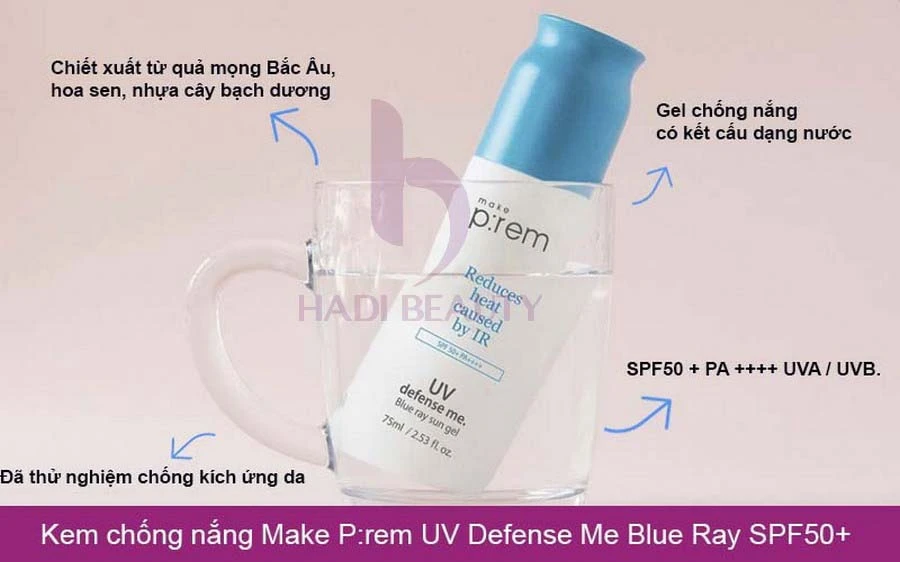 những loại kem chống nắng tốt nhất Make P:rem UV Defense Me Blue Ray SPF50+