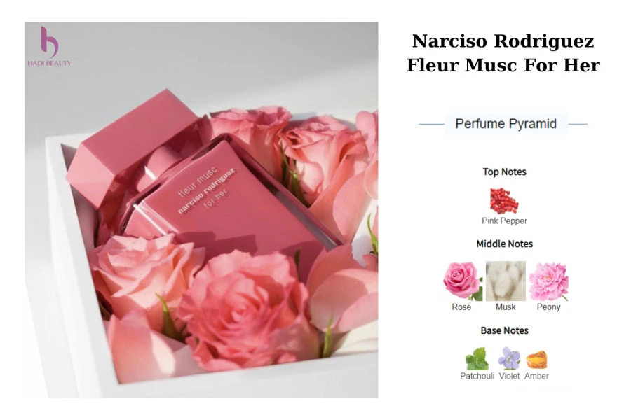 mùi hương hoa hồng vô cùng quyến rũ của narciso fleur musc for her