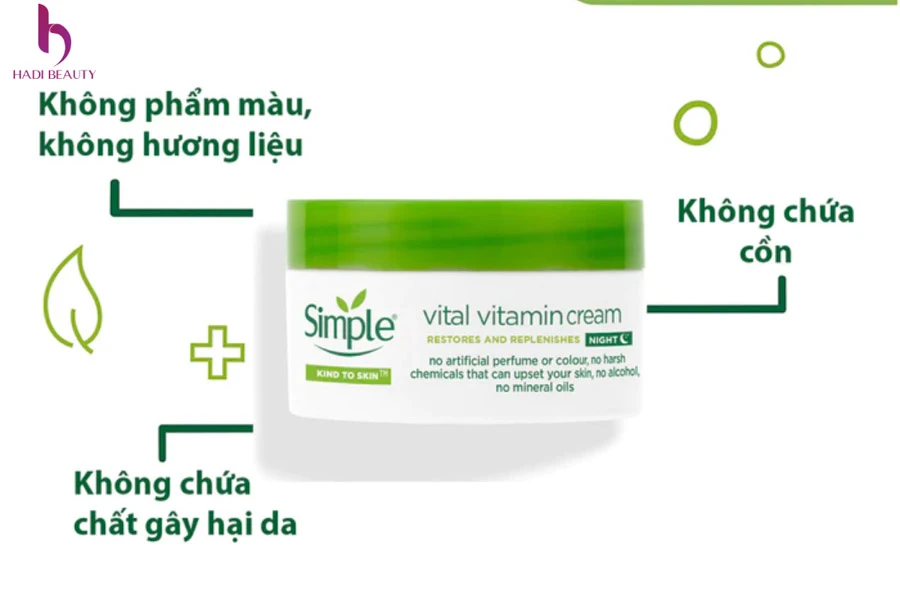 Mỹ phẩm Simple - kem dưỡng dùng vào ban đêm Simple Kind To Skin Vital Vitamin Night Cream