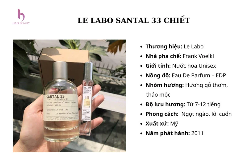 nước hoa le labo chiết Santal 33 được sản xuất vào năm 2015